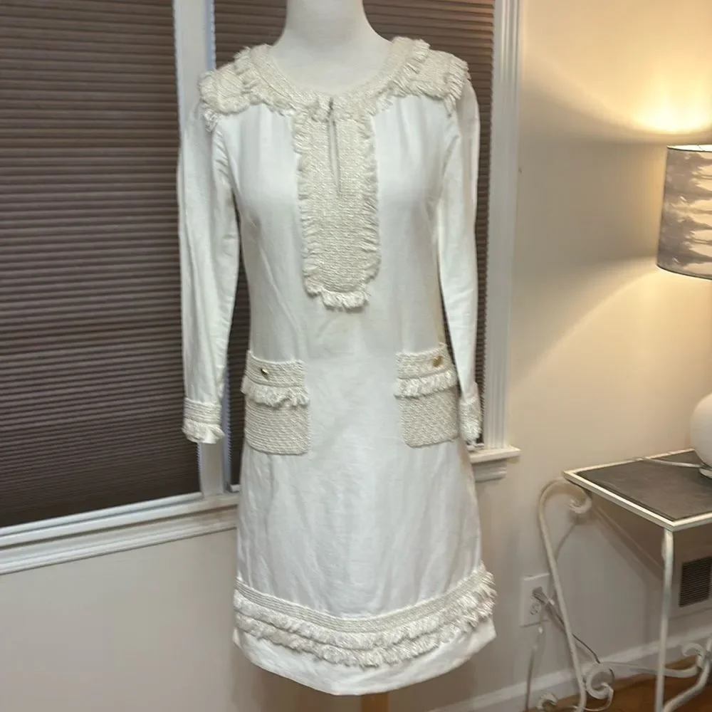 TORY BURCH Boho Cream Linen Blend
Dress Button Pockets Women's Size 2 - Picture 1 of 10